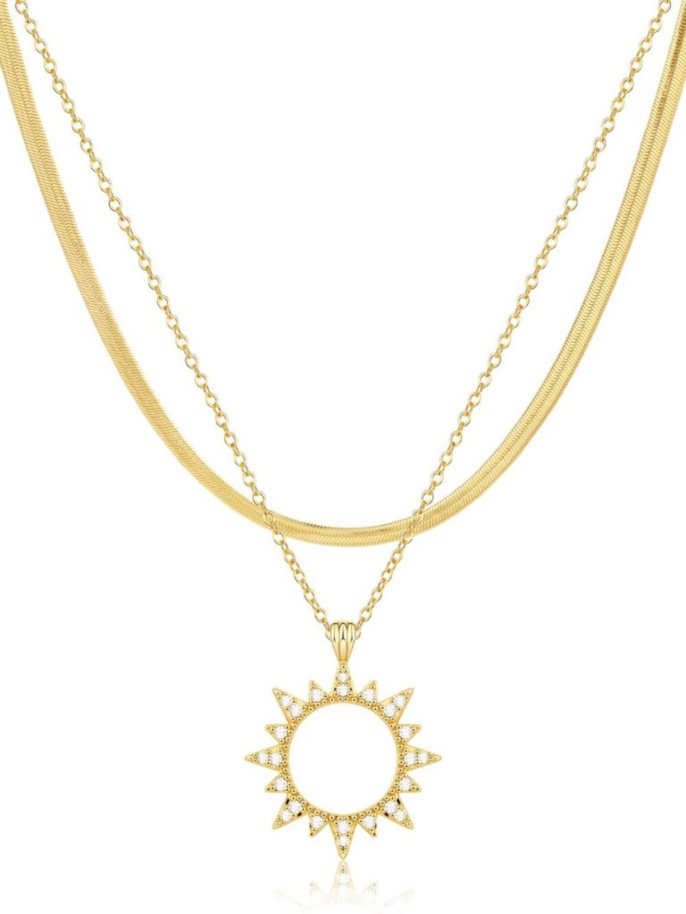 🆕 Gold Necklace for Women 14K Gold Plated CZ Pendant Necklace Chunky Statement